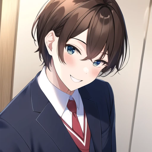 [NovelAI] cabello corto reír uniforme escolar chico hermoso niño [Ilustración]