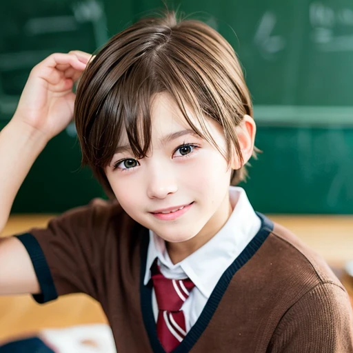 [Stable Diffusion] cabello corto reír uniforme escolar chico hermoso niño [Realista]