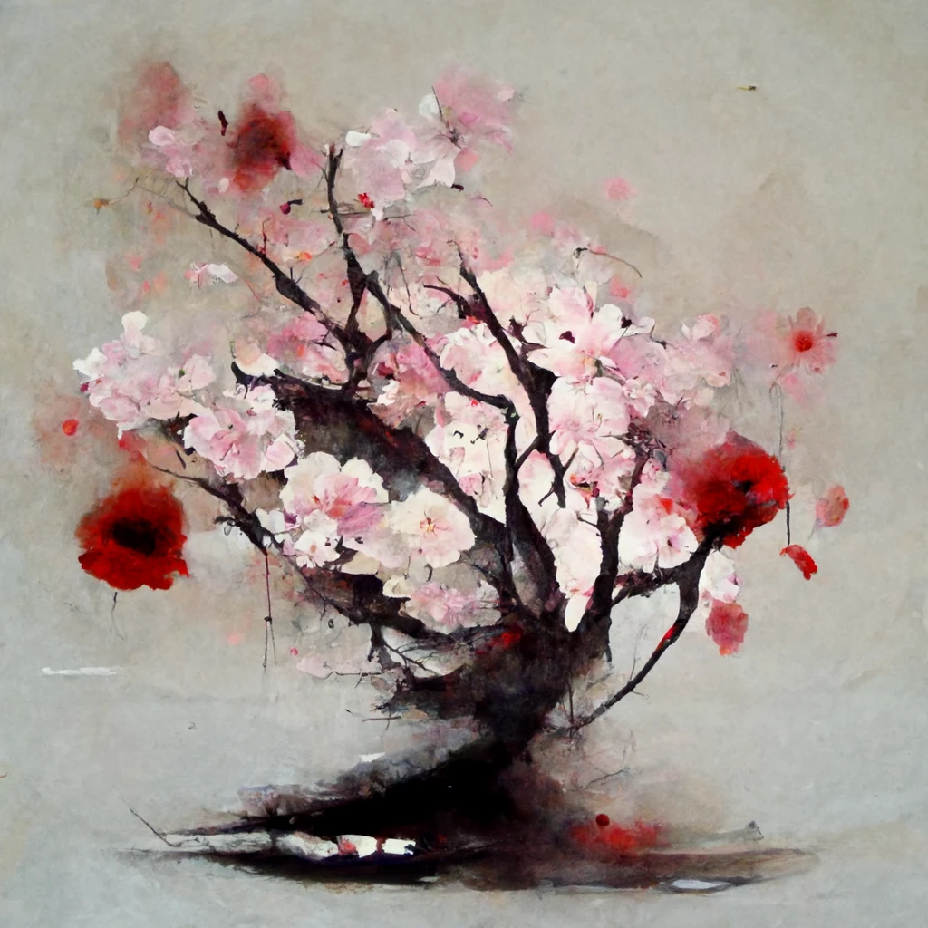 [Midjourney] pintura al óleo Flor de cerezo japonés abstracte triste tristeza [Realista]