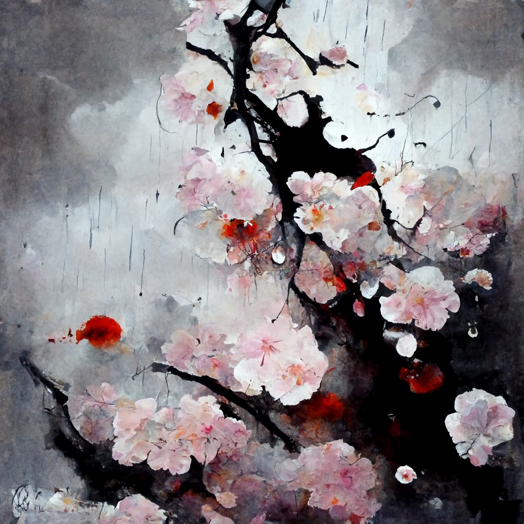 [Midjourney] Flor de cerezo japonés insania abstracte lluvia [Realista]