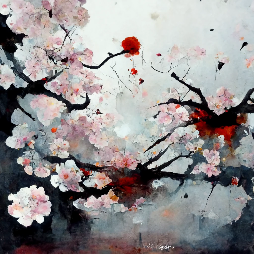 [Midjourney] Flor de cerezo japonés insania abstracte lluvia [Realista]