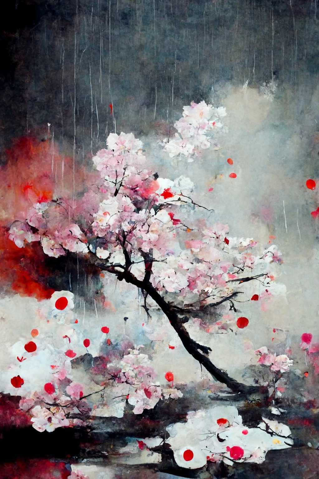 [Midjourney] Flor de cerezo japonés insania abstracte lluvia [Realista]