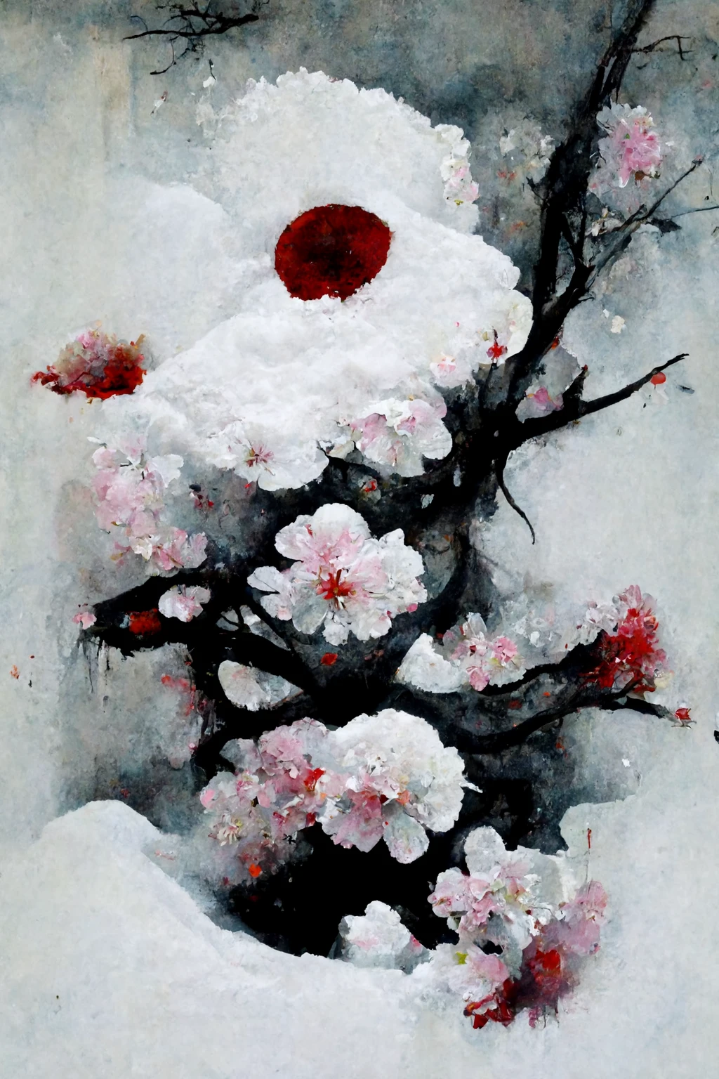 [Midjourney] Flor de cerezo japonés terror abstracte nieve [Realista]