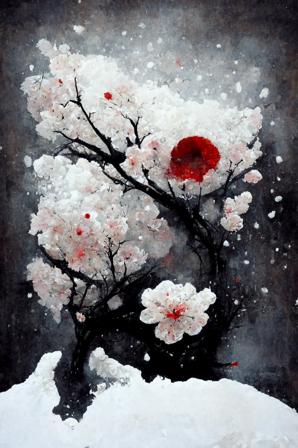 [Midjourney] Flor de cerezo japonés terror abstracte nieve [Realista]