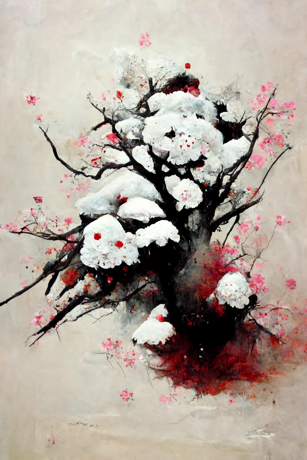 [Midjourney] Flor de cerezo japonés terror abstracte nieve [Realista]