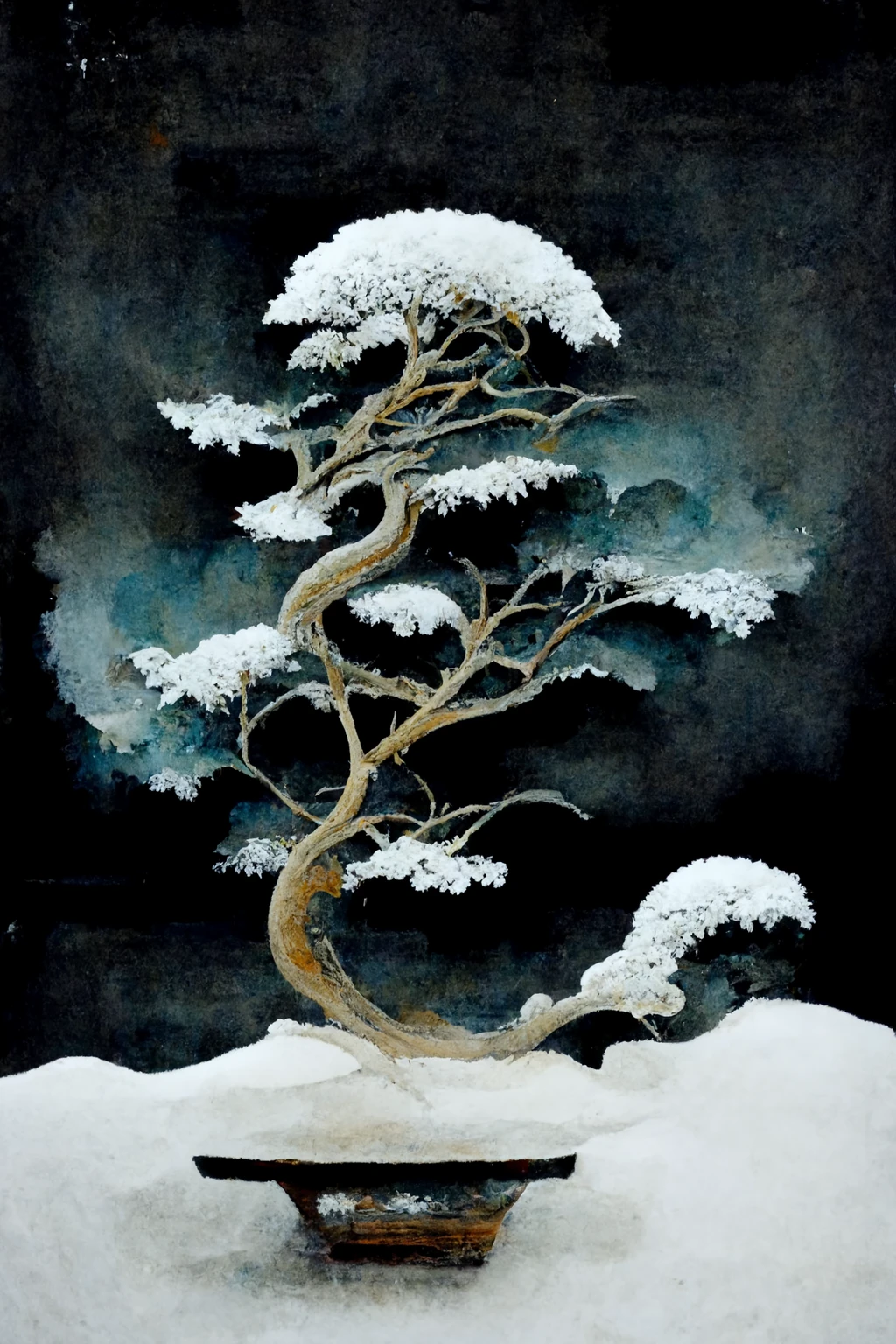 [Midjourney] japonés Bonsái insania abstracte nieve [Realista]