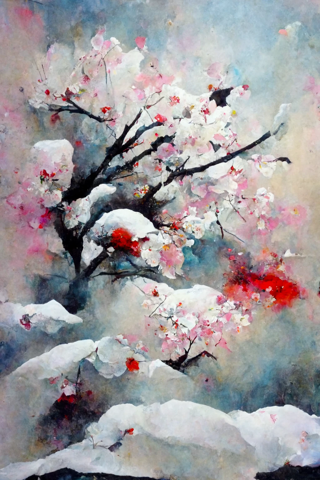 [Midjourney] Flor de cerezo japonés insania abstracte nieve [Realista]