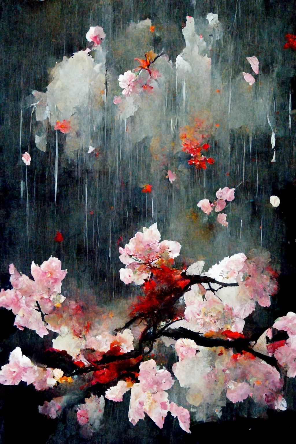 [Midjourney] Flor de cerezo japonés insania abstracte lluvia [Realista]