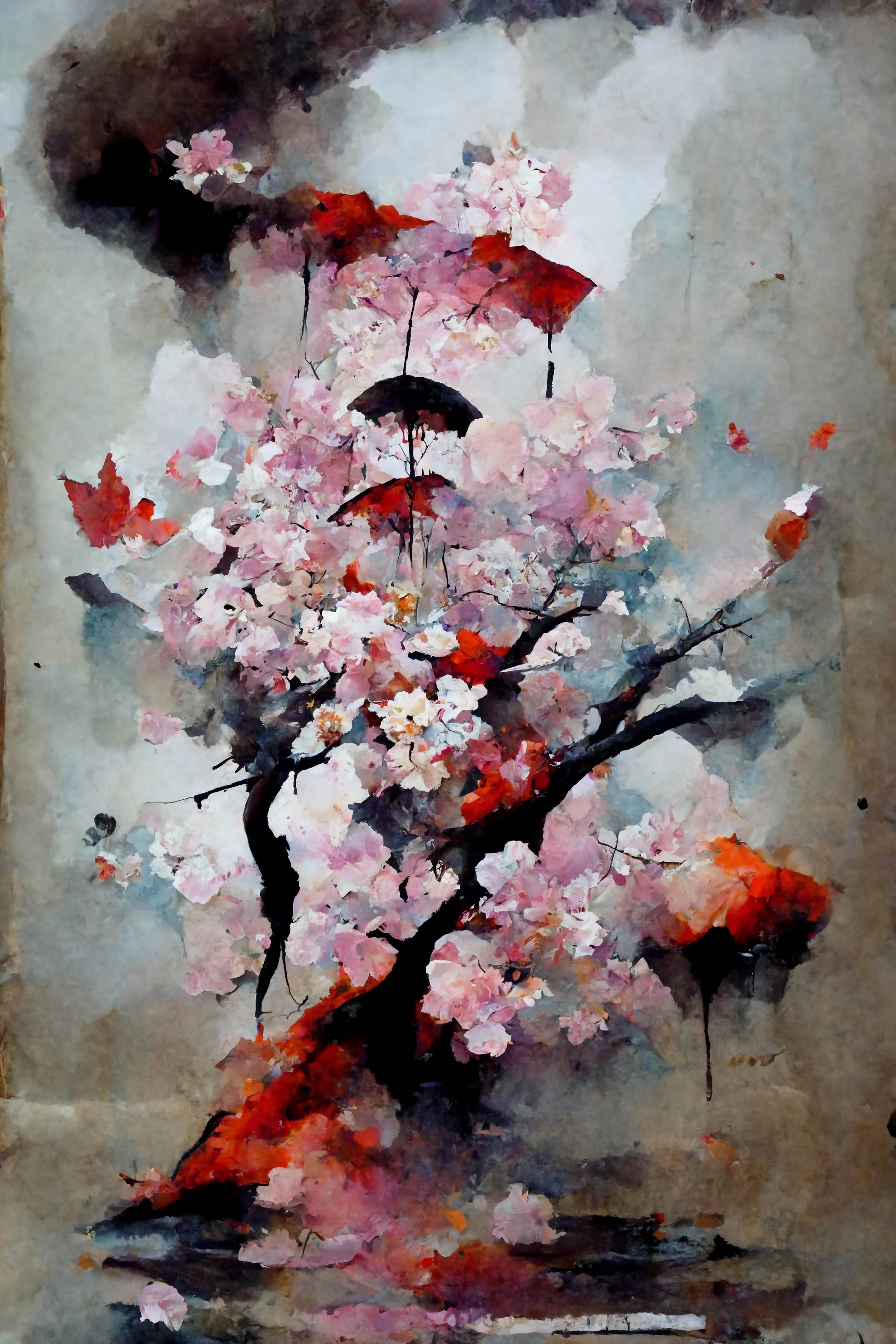 [Midjourney] Flor de cerezo japonés insania abstracte lluvia [Realista]