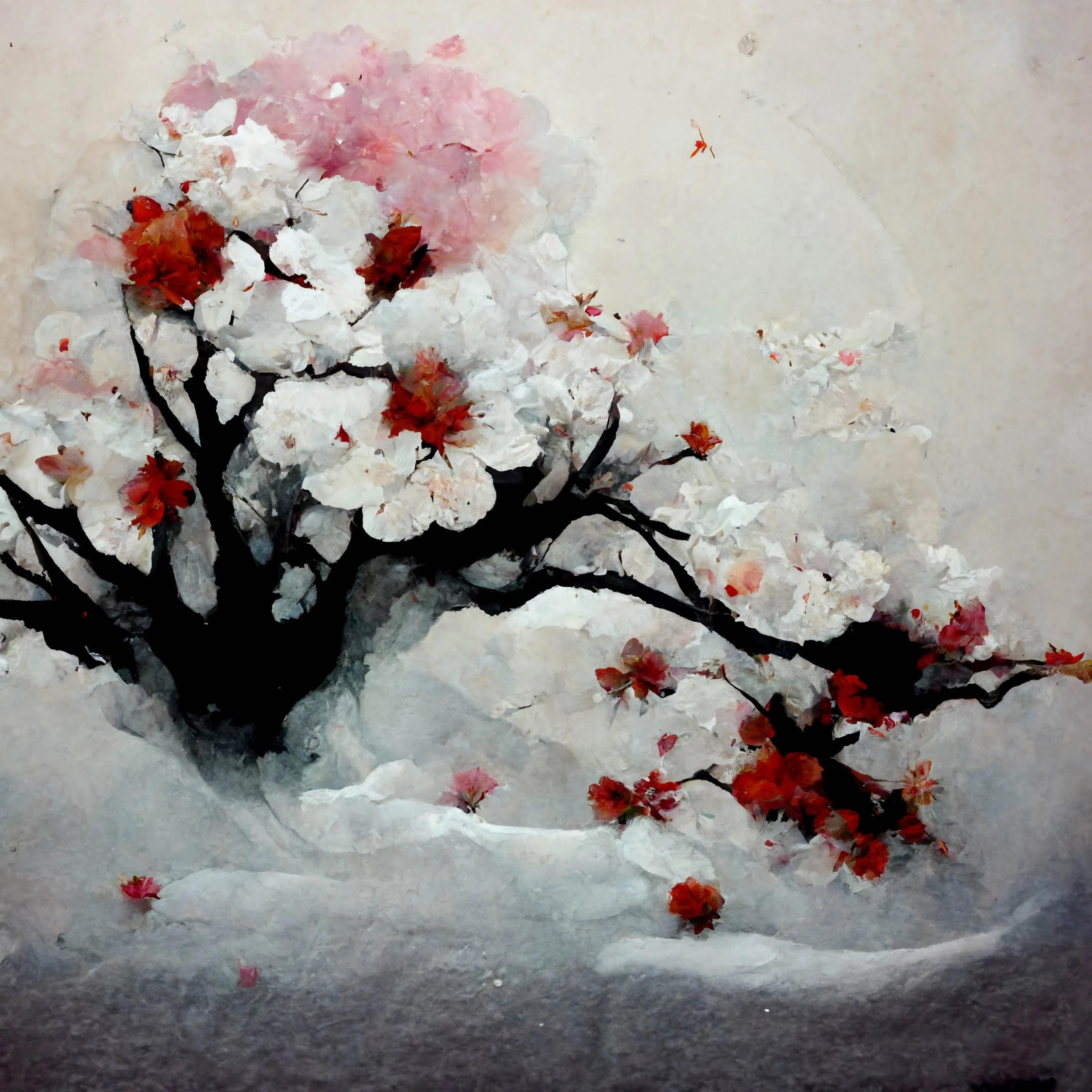 [Midjourney] Flor de cerezo japonés terror abstracte nieve [Realista]