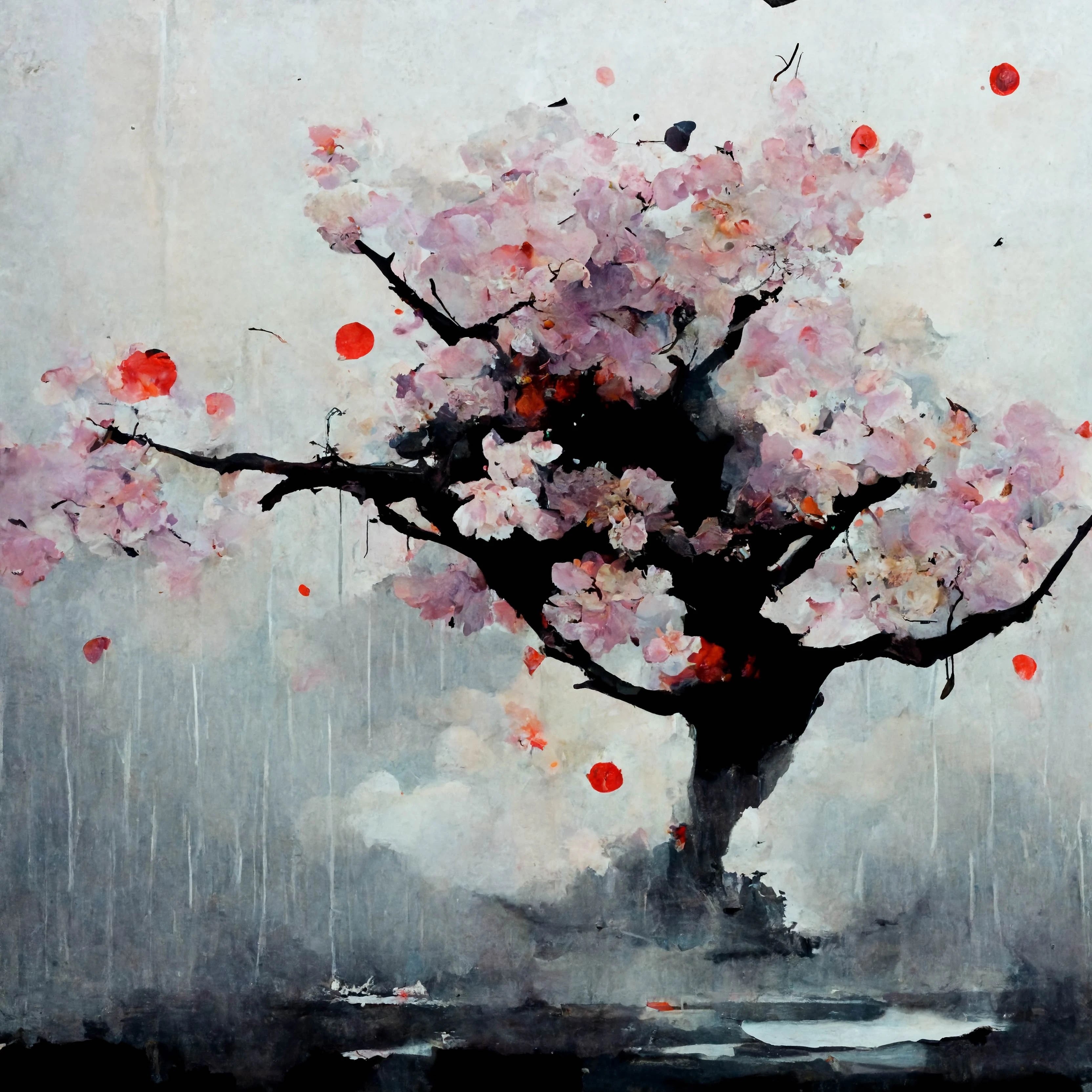 [Midjourney] Flor de cerezo japonés insania abstracte lluvia [Realista]