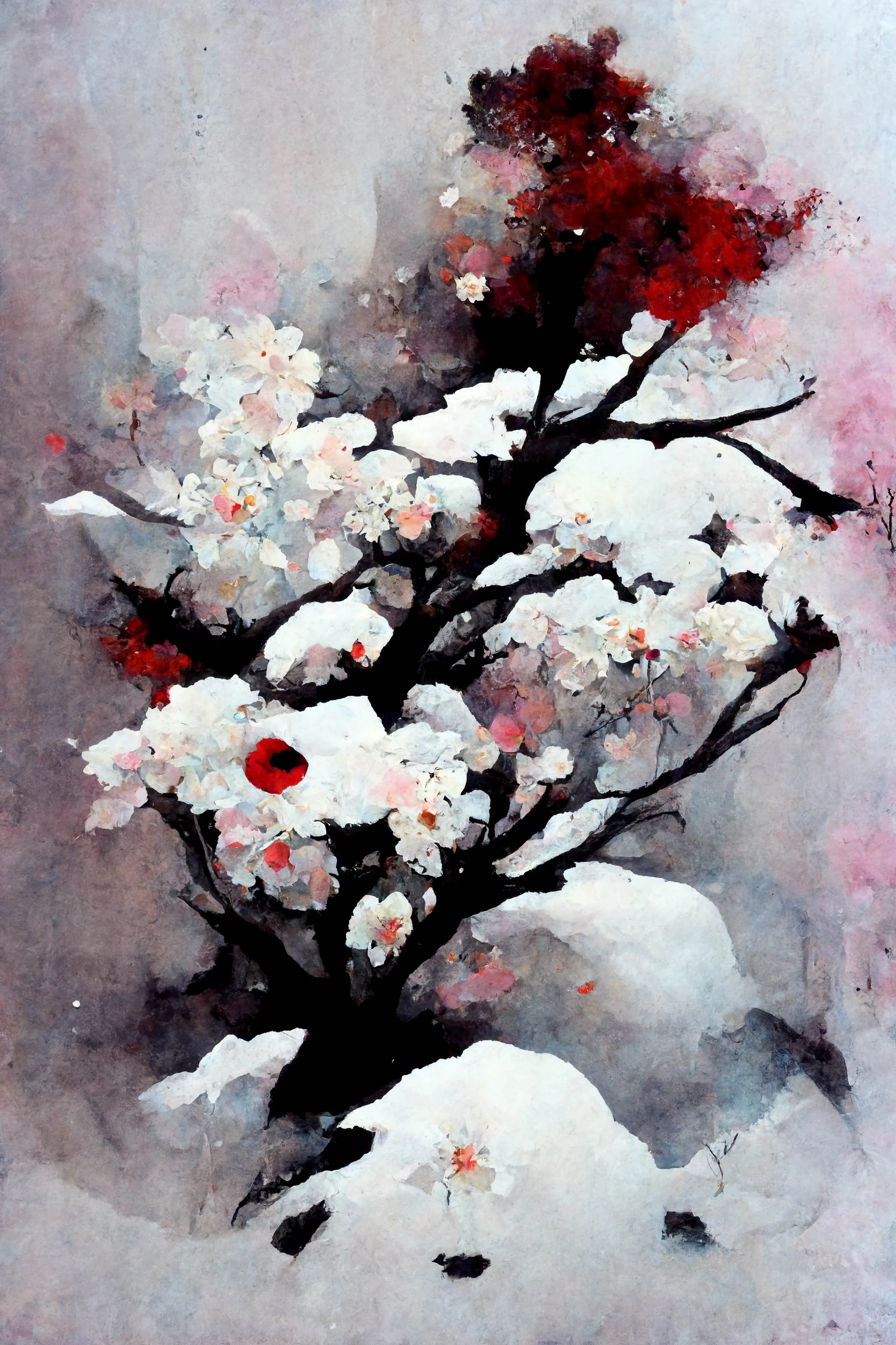 [Midjourney] Flor de cerezo japonés terror abstracte nieve [Realista]