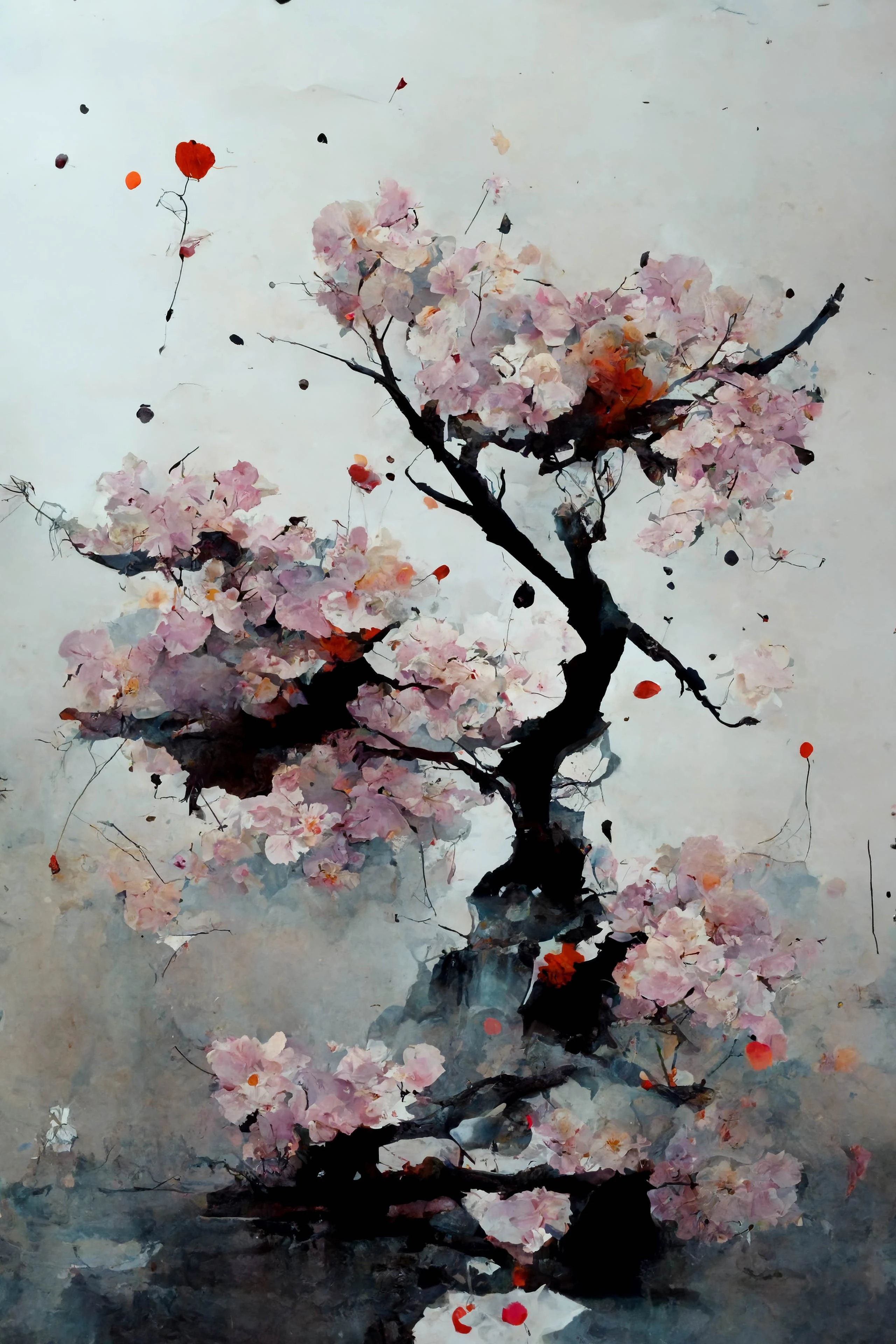 [Midjourney] Flor de cerezo japonés insania abstracte lluvia [Realista]