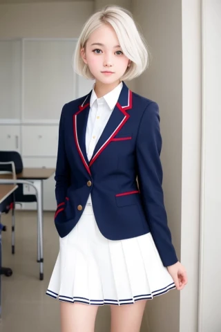 cabello corto, cabello ondulado, chica hermosa, uniforme escolar, estudiante de secundaria