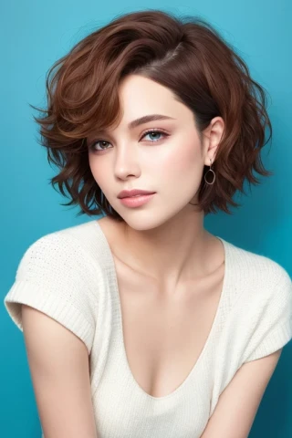 cabello corto, cabello ondulado, mujer hermosa