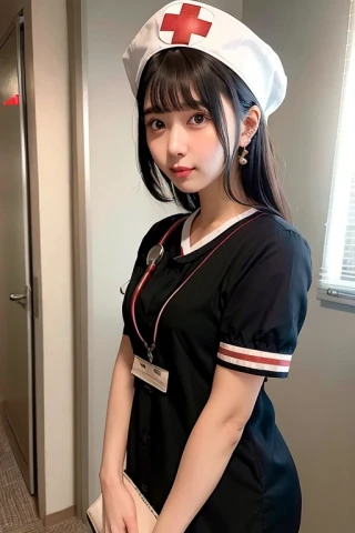 cabello mediano, chica hermosa, uniforme de enfermera, hospital