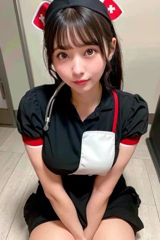 cabello mediano, chica hermosa, uniforme de enfermera, hospital
