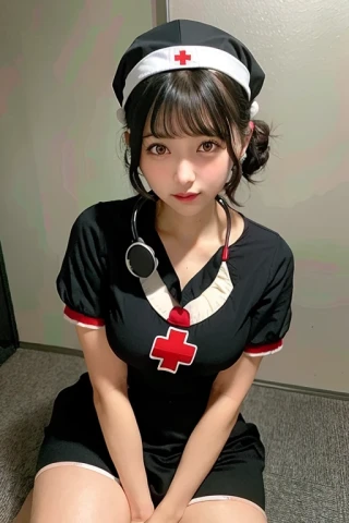 cabello mediano, chica hermosa, uniforme de enfermera, hospital