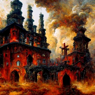 pintura al óleo, fantasía, ruinas