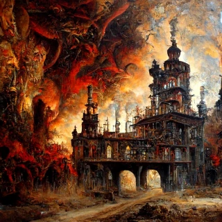pintura al óleo, fantasía, ruinas