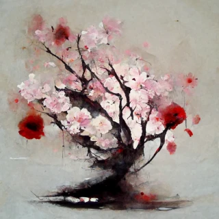 pintura al óleo, Flor de cerezo, japonés, abstracte, triste, tristeza
