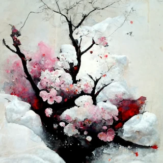 Flor de cerezo, japonés, insania, abstracte, nieve