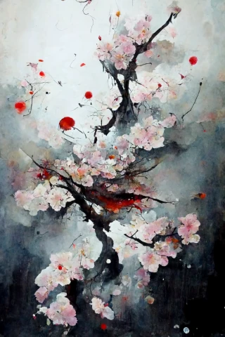 Flor de cerezo, japonés, terror, abstracte, nieve