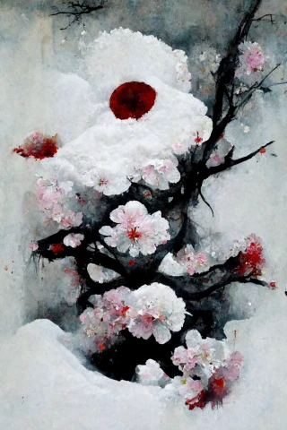 Flor de cerezo, japonés, terror, abstracte, nieve