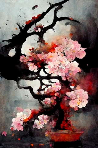 Flor de cerezo, japonés, Bonsái, insania, abstracte, lluvia