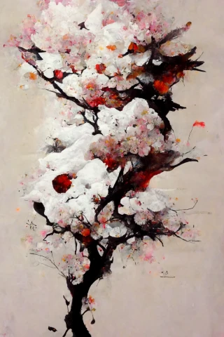 Flor de cerezo, japonés, insania, abstracte, nieve