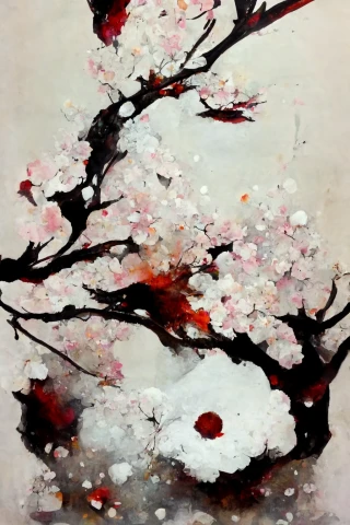 Flor de cerezo, japonés, insania, abstracte, nieve