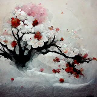 Flor de cerezo, japonés, terror, abstracte, nieve