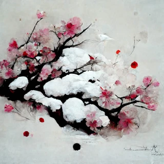 Flor de cerezo, japonés, insania, abstracte, nieve