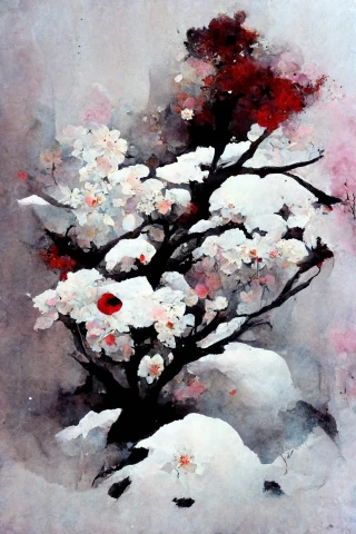Flor de cerezo, japonés, terror, abstracte, nieve
