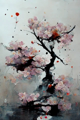 Flor de cerezo, japonés, insania, abstracte, lluvia