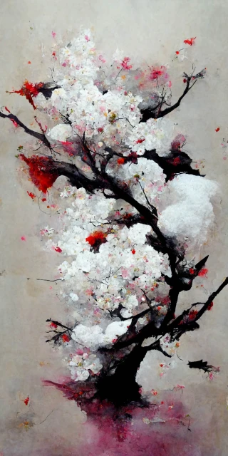 Flor de cerezo, japonés, insania, abstracte, nieve