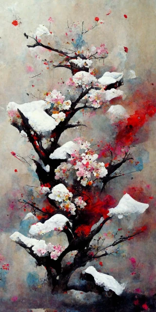 Flor de cerezo, japonés, insania, abstracte, nieve