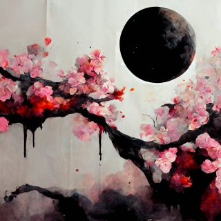 Flor de cerezo, loco, abstracte, triste, luna