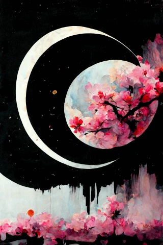 Flor de cerezo, loco, abstracte, triste, luna